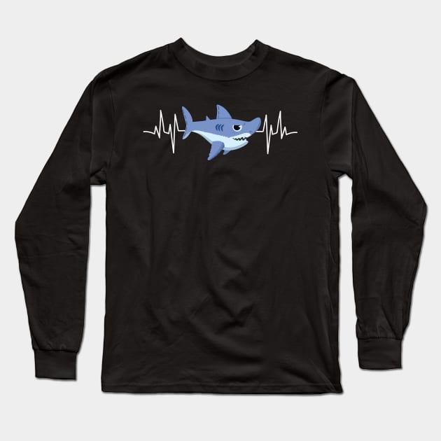 Heartbeat Shark EKG Heart Rate Gift Shark Long Sleeve T-Shirt by TheTeeBee